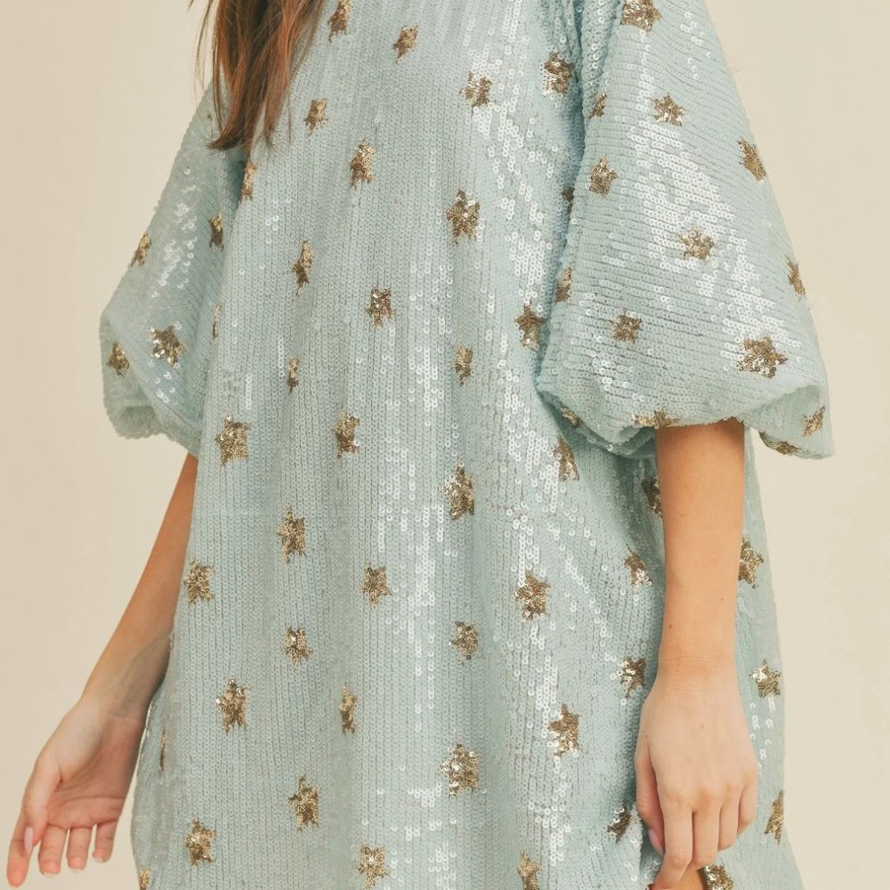 Mable Light Blue Sequin Star Mini Dress